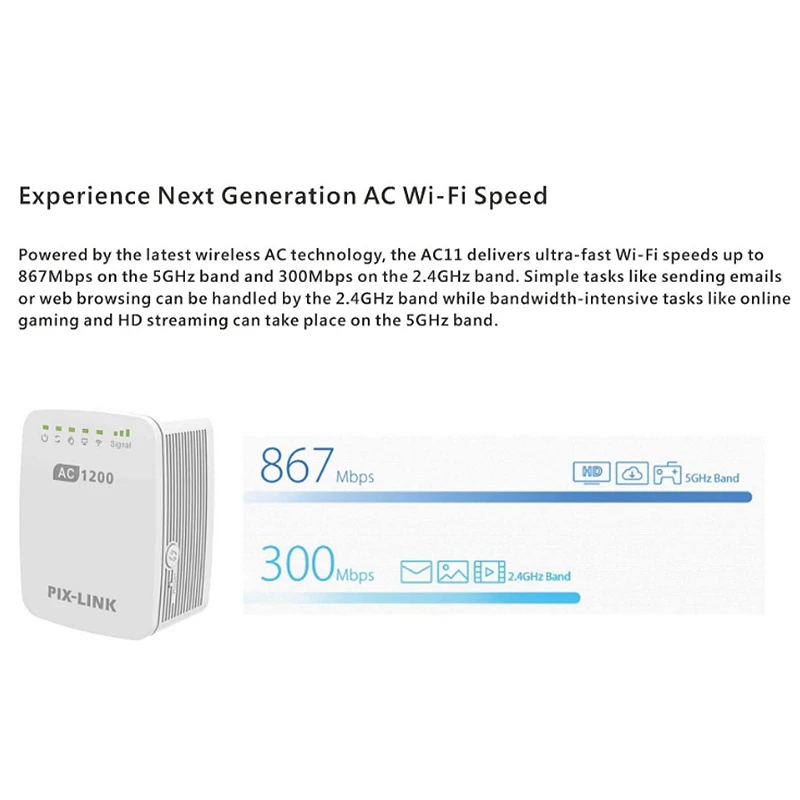 AABB-Pix-link 1200 Мбит/с беспроводной Wifi маршрутизатор расширитель диапазона