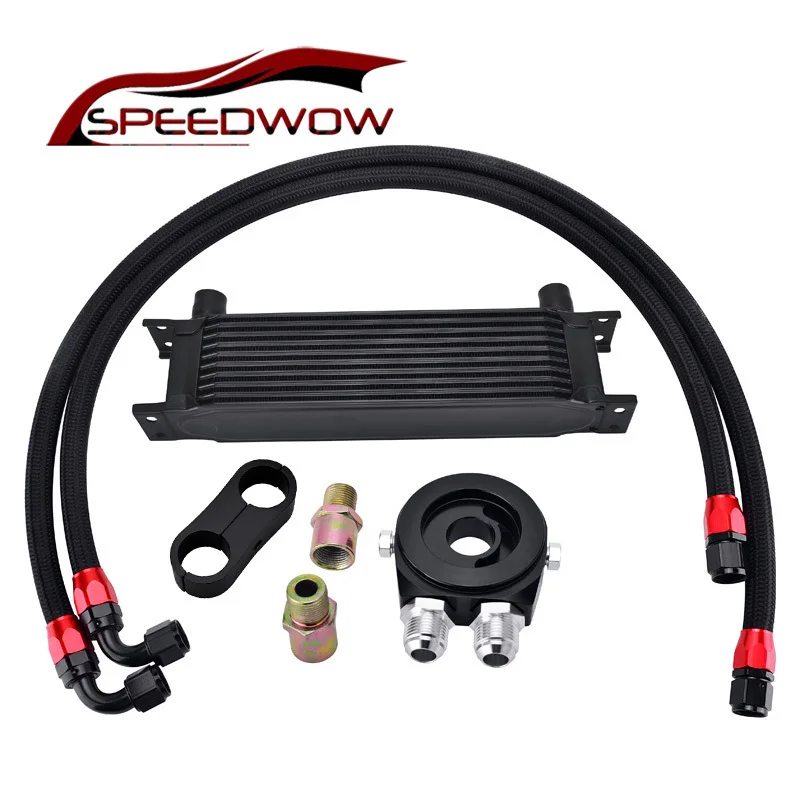 SPEEDWOW 10ROW Алюминиевый Масляный фильтр охладитель Сэндвич адаптер + AN10 поворотный
