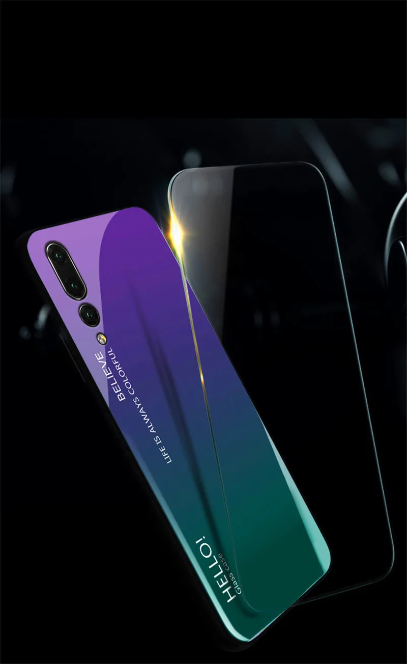 Чехол для Huawei P30 P20 Lite Pro с градиентным стеклом Жесткий Honor 8X Max 8C Y9 2019 Mate 20 Mate10 Nova