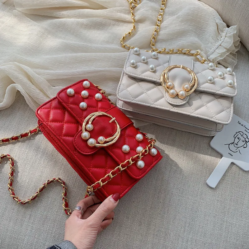 Female Crossbody Bags For Women 2019 High Quality PU Leather Luxury Handbags Designer Ladies Chains Pearl Shoulder Messenger Bag | Багаж и