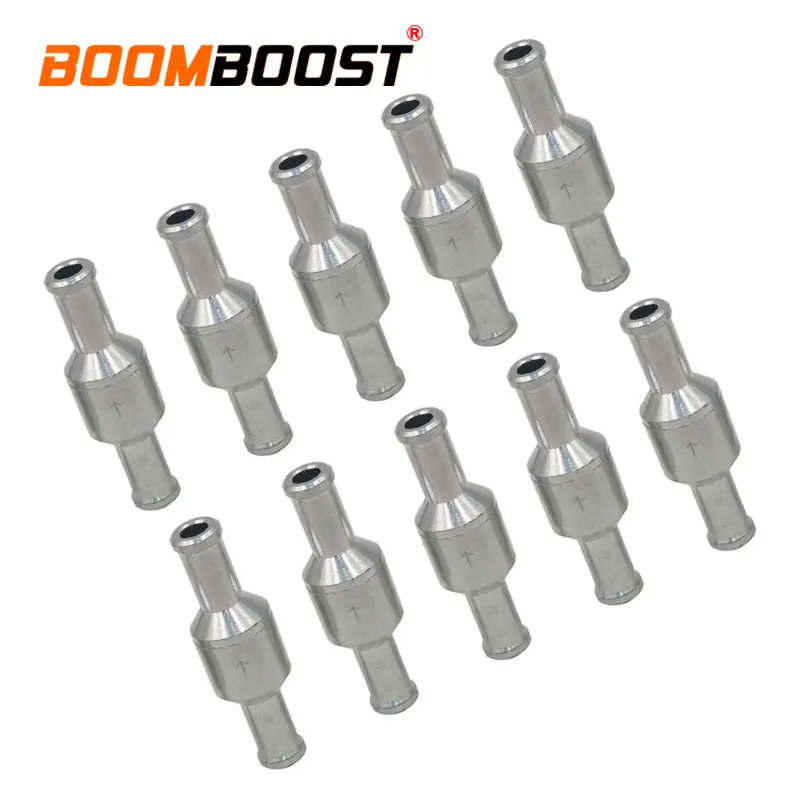 10Pcs Check Valve 50mm-length Fuel Non-Return 8mm 5/16&quot Silver Aluminum Alloy For Water Pressure Pumps One Way Petrol Diesel |
