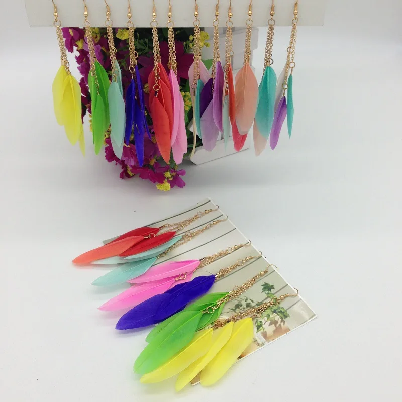 

1Pair Long Tassels Crystal Chain Feather Earrings Cute Dangle Earring For Women Girl Summer Gift