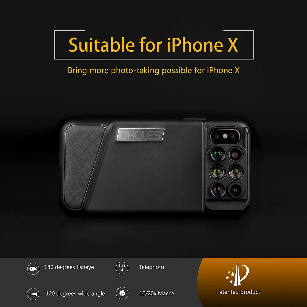 Чехол для телефона Pholes 6 в 1 Iphone X Dual 2X Telephoto + 10X Macro 20X 120 градусов широкоугольный 180