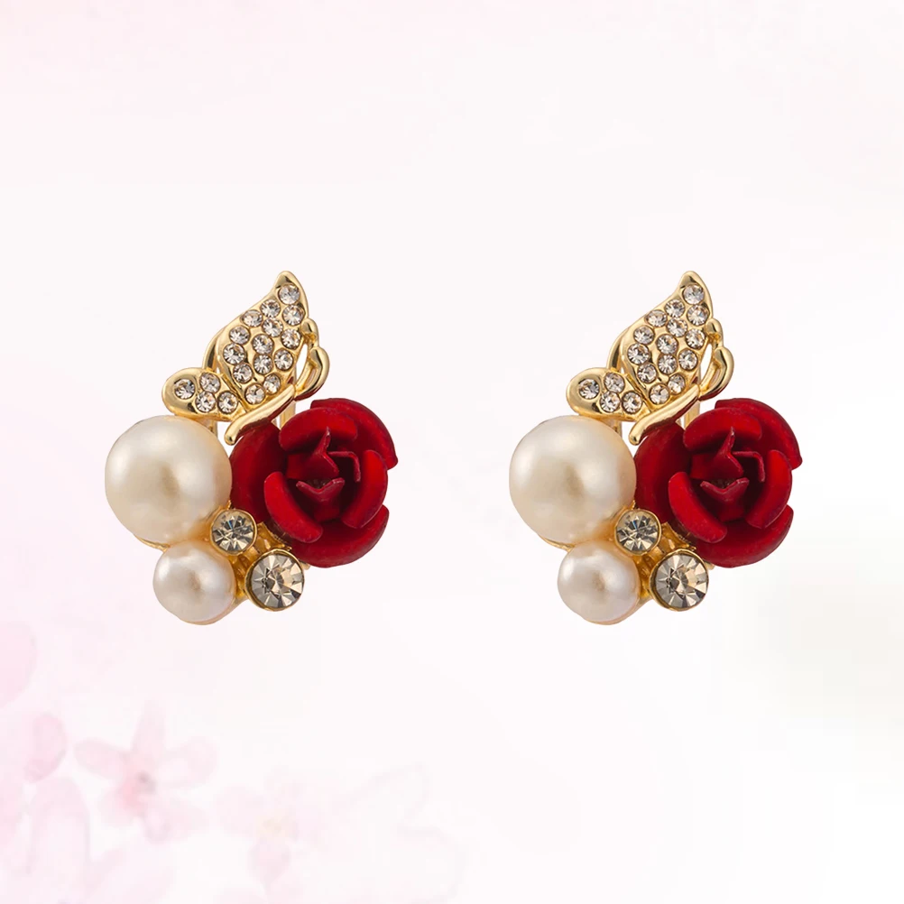 1 шт. великолепные красные розы серьги-гвоздики кристалл жемчуг горный хрусталь
