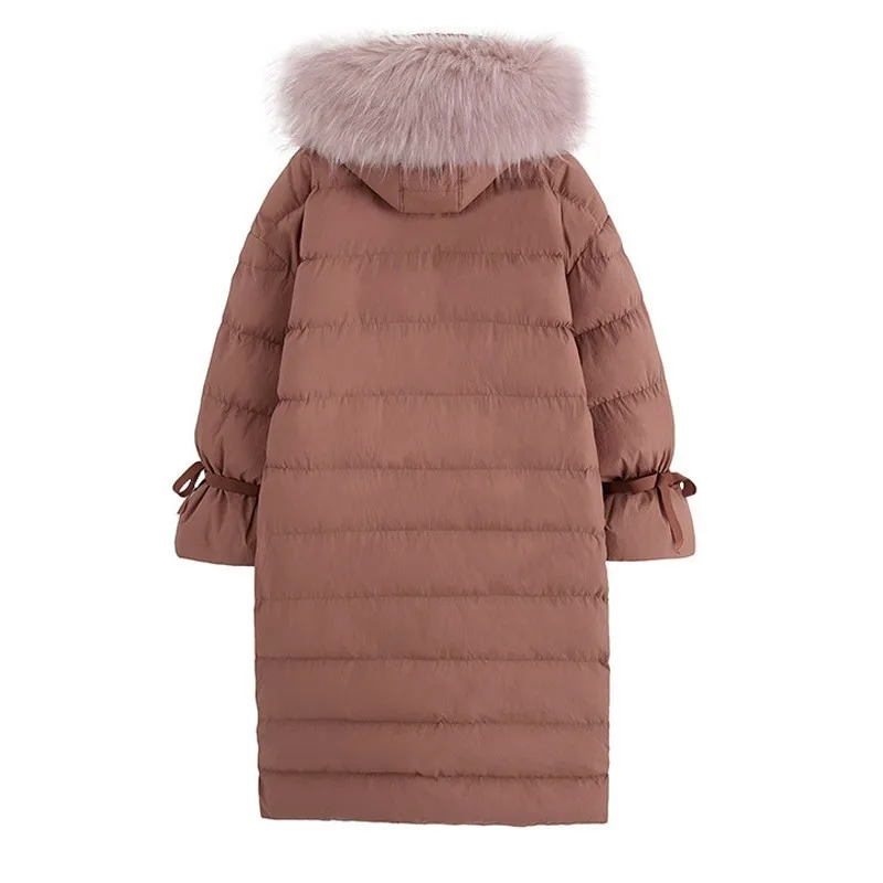Fashion Bow Warm Down Cotton Jacket 2019 New Women Winter Solid Color Coat Temperament Thicken Big Fur Collar Hooded Outerwear | Женская