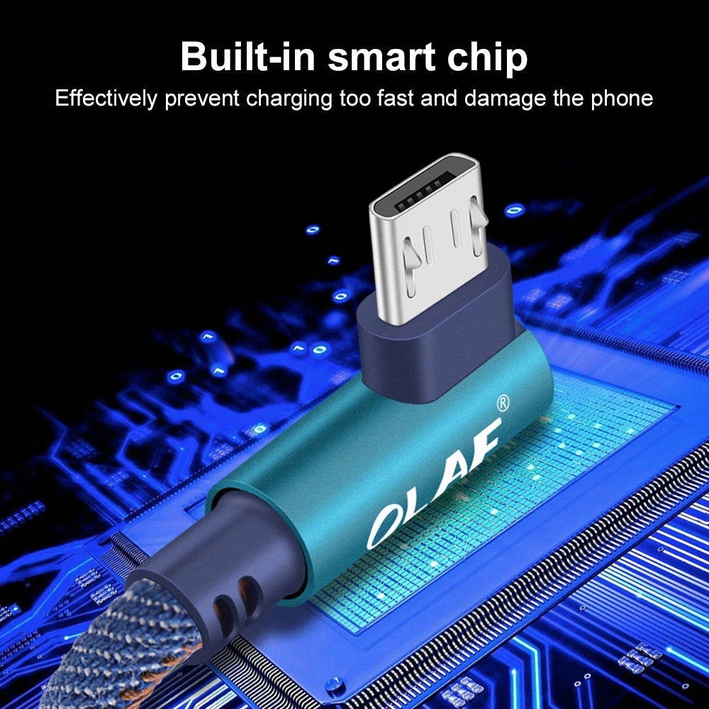 OLAF Micro USB кабель 90 градусов нейлон Быстрая зарядка Дата для Samsung Xiaomi планшета Android