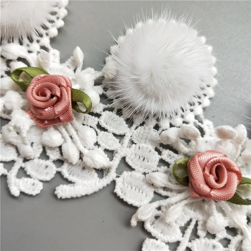 1yd Cotton White Pompom Ball Rose Flower Embroidered Lace Trim Ribbon Fabric Sewing Supplies Craft Decor DIY Handmade Materials | Дом и сад