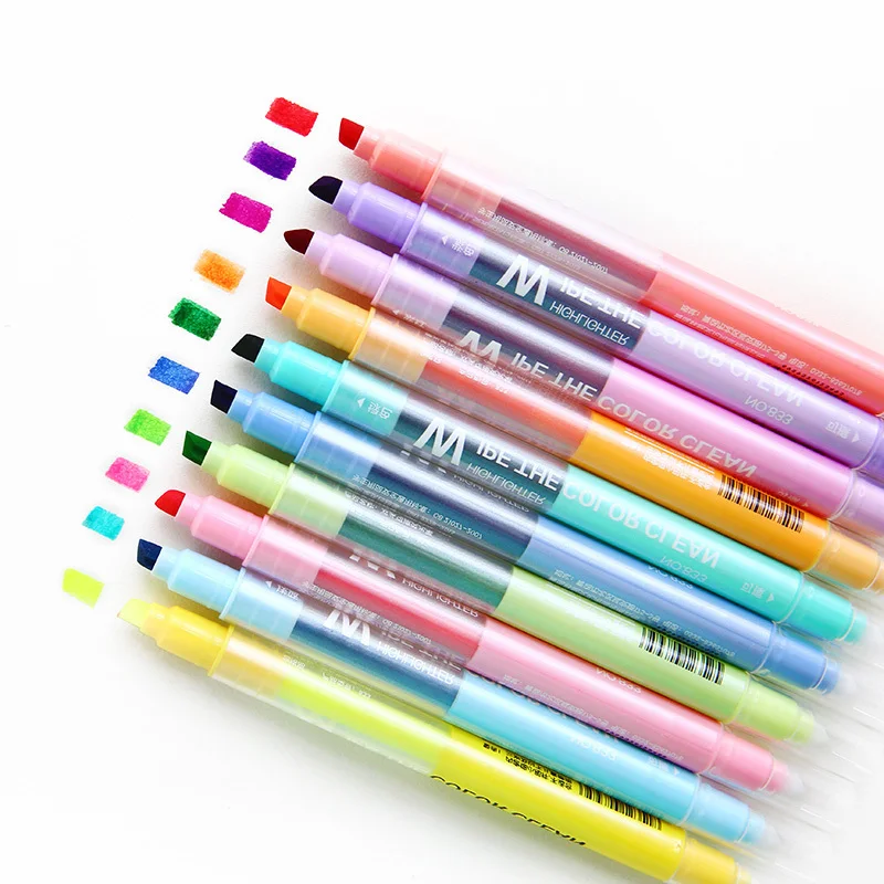 

10pcs/set Multi Colored Erasable Highlighters Double Headed Kawaii Soft Fluorescent Pen Drawing Art Marker Pen School Stationery