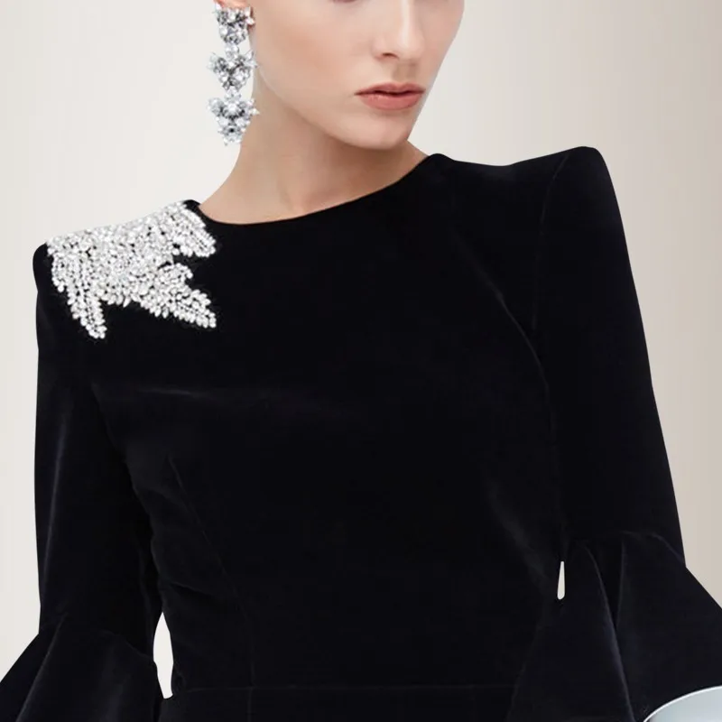 TWOTWINSTYLE Elegant Party Dresses Female Flare Long Sleeve Diamonds Irregular Mini Dress For Women 2020 Autumn Fashion New | Женская