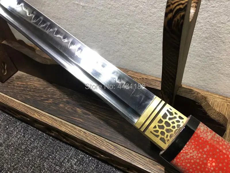 Редкий красный жемчуг рыбья кожа Saya Япония Wakizashi прямой нож T10 стальная глина