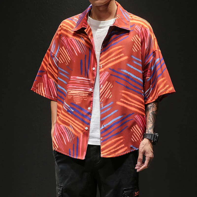 Летняя Новинка модная уличная одежда в полоску мужская Тонкая гавайская рубашка