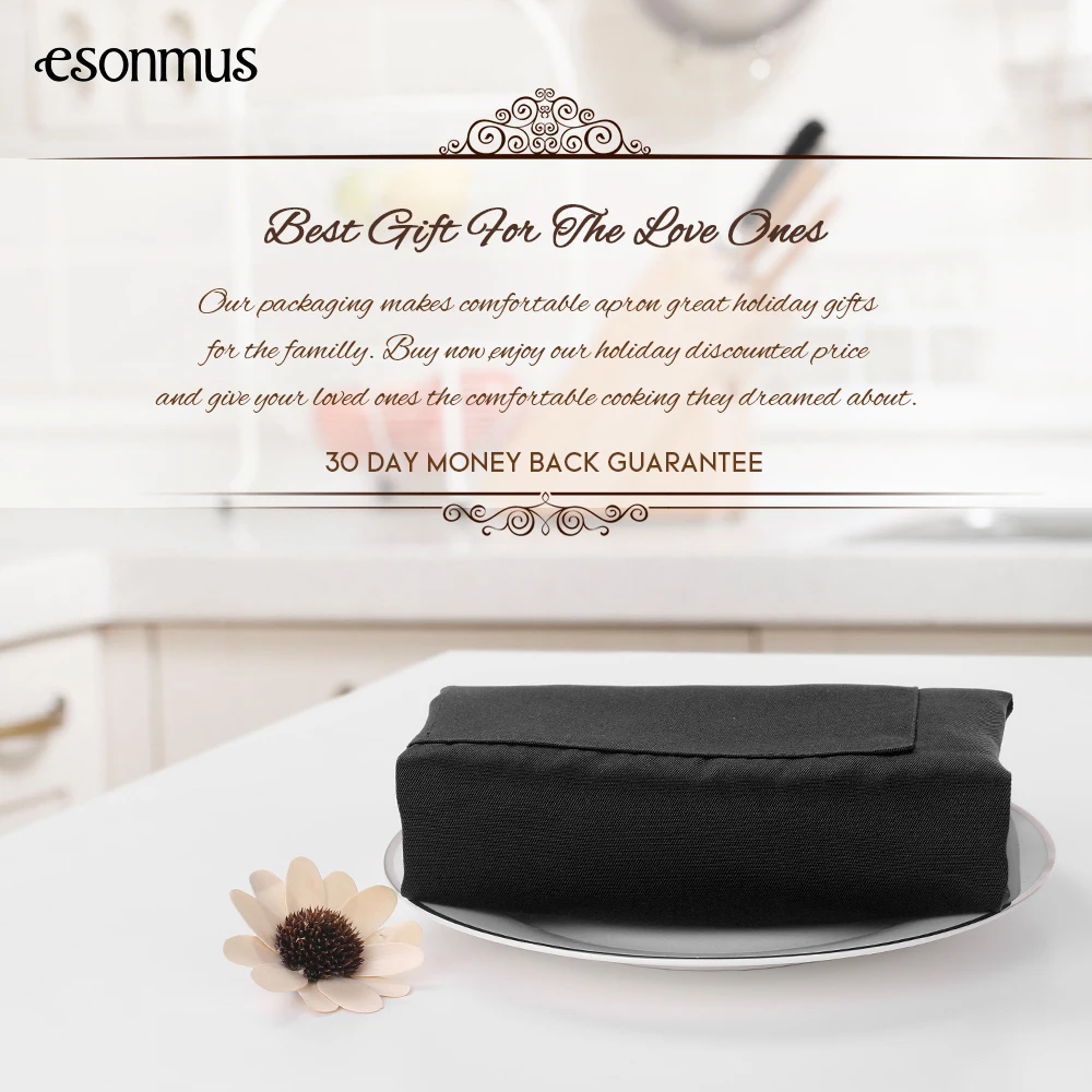 

Esonmus Adults Polyester Kitchen BBQ Restaurant Apron with Adjustable Neck Belt 2 Pockets for Cooking Baking Gardening