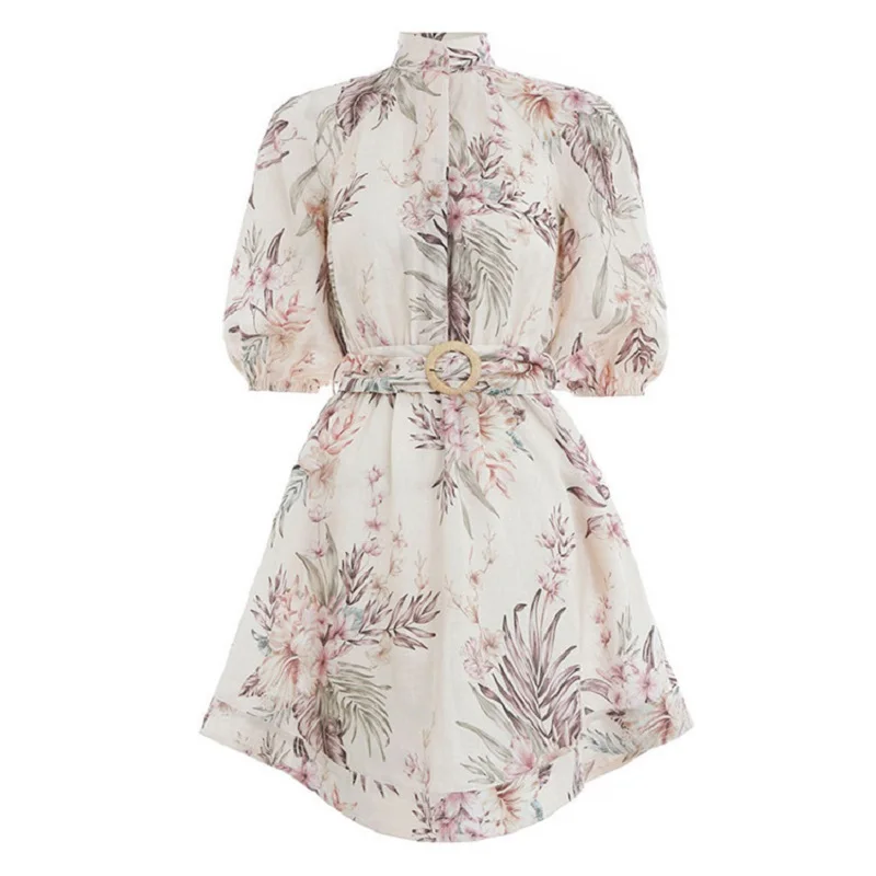 2019 Весенняя Новинка Boho Цветочный принт белый мини платье Женская одежда дизайнер