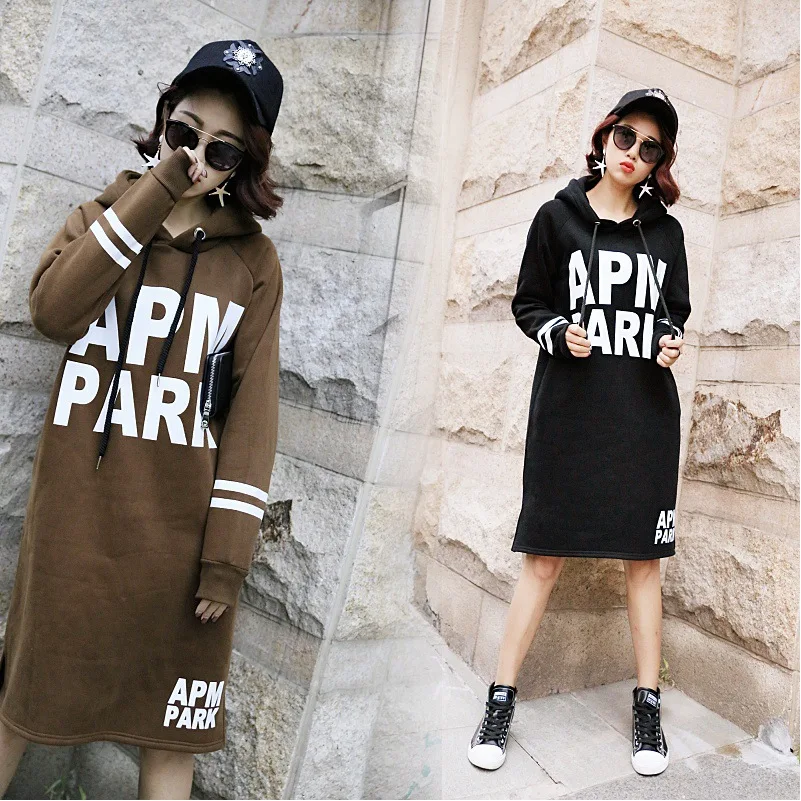 Vefadisa Letter Printing Hooded Sweatshirt Women Stripe Long Sleeve Girls Knee Length Pullover ZLD410 | Женская одежда
