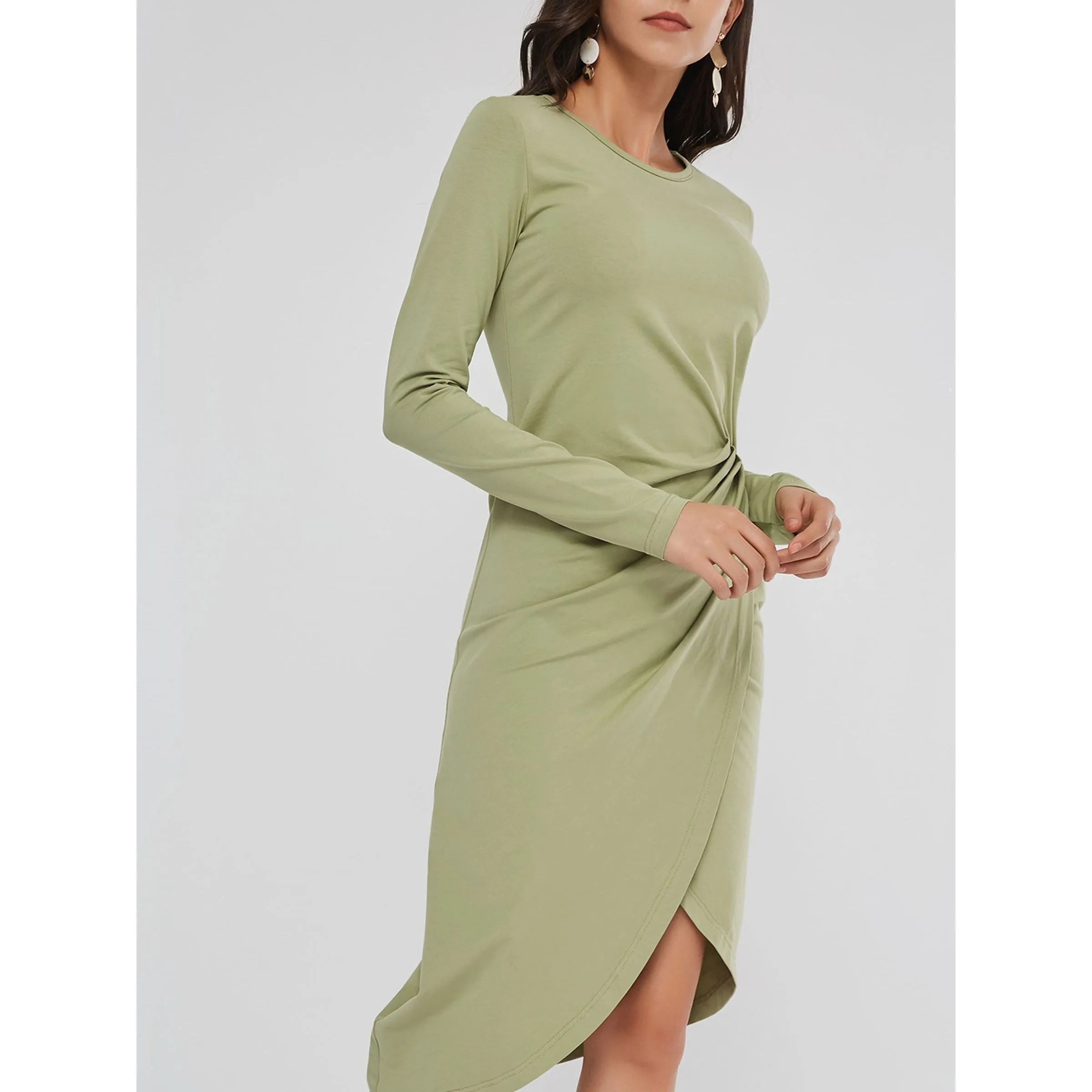 Для женщин миди платья для пикантные зеленые Bodycon плотная Асимметричная