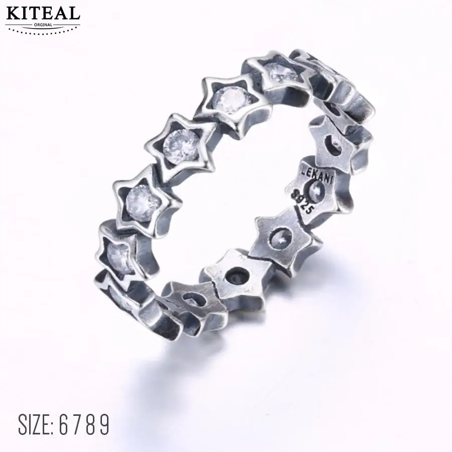 

KITEAL, лучший подарок, Стерлинговое Серебро 925 пробы, ювелирное изделие, женское свадебное кольцо со звездами, AAA циркон, винтажное Стерлингово...