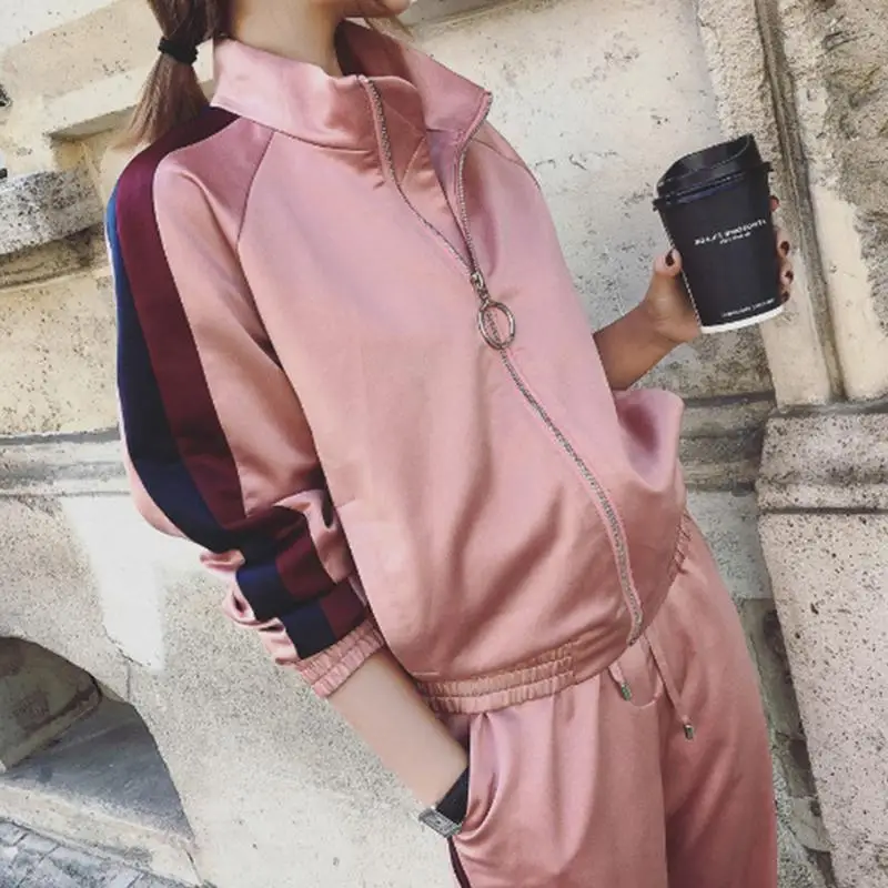 

Женская Весенняя и осенняя повседневная спортивная стильная женская спортивная одежда на молнии, спортивная одежда из двух предметов, Лиде...