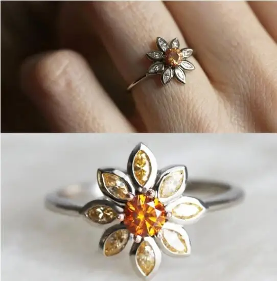 Small fresh chrysanthemum zircon ring engagement ring Vintage sunflower Ring wedding rings for women