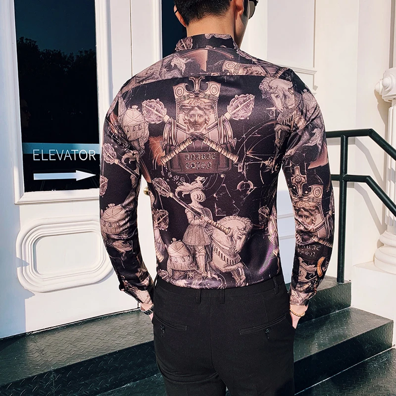 2019 рубашки Клубная рубашка Camisa Hombre Весна Masculina Роскошные Рубашки в стиле барокко