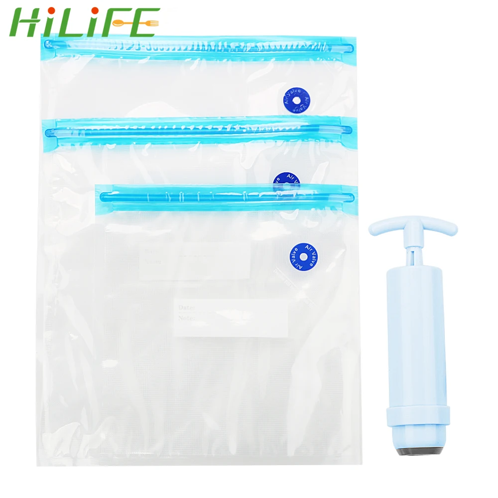 

HILIFE Manual Vacuum Pump Kitchen Organizer Vacuum Food Fresh Bag Refrigerator Bags Vacuum Sealer Reusable Food Storage Bag