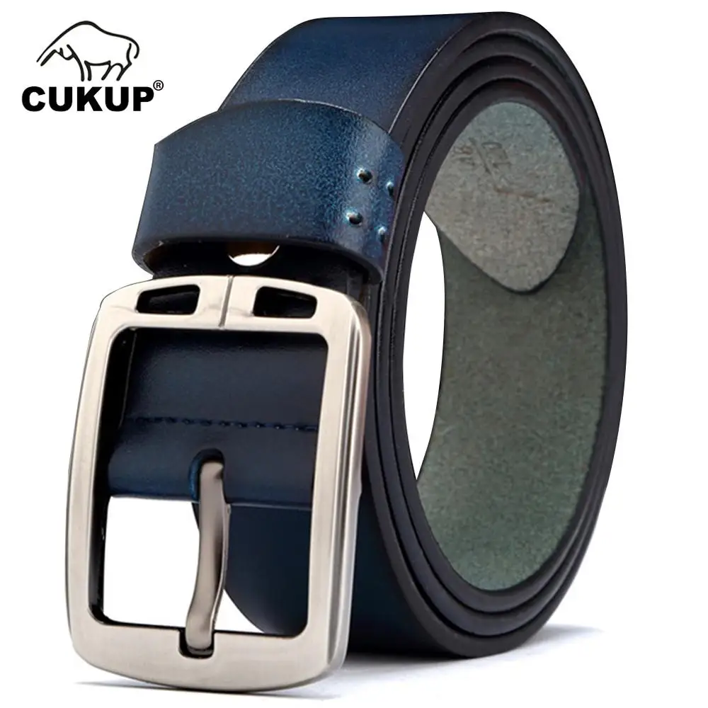 CUKUP Good Quality Genuine Leather Belts Male Pin Alloy Wide Pin Buckle Metal Retro Belt for Men Adjustable Accessories NCK697