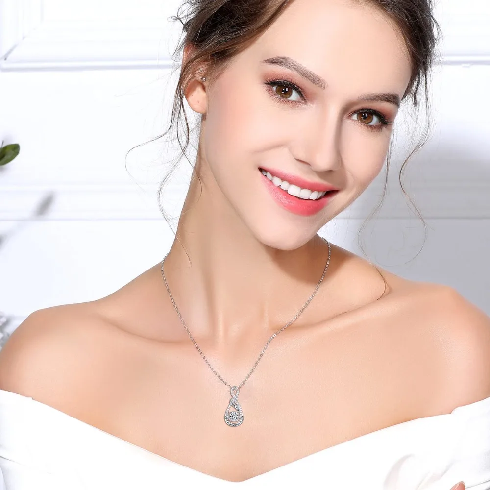 

EUDORA 925 Sterling Silver Clear CZ & Infinite Symbol Love Pendant Necklaces For girlfriend Anniversary Party Jewelry Gift D360