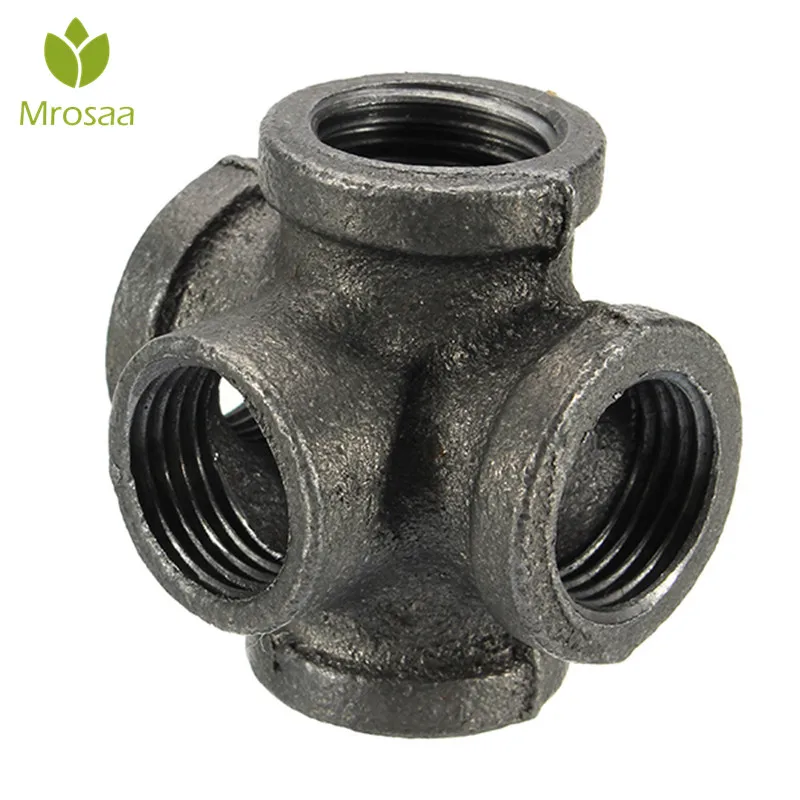 

Mrosaa 1/2" 3/4" 1" 5 Way Pipe Fitting Malleable Iron Black Outlet Cross Female Tube Connector Tap Bathroom Faucet Accessories