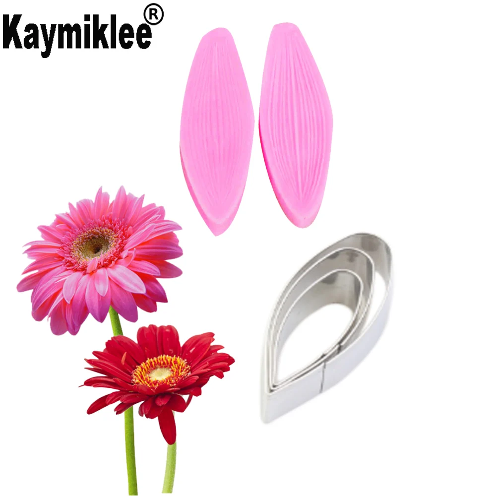 Daisy Petal Silicone Veiner & Cutter Flower Petal Cutter Fondant Gumpaste Flower Mould Gerbera Sugarcraft Cake Decorating  CS333