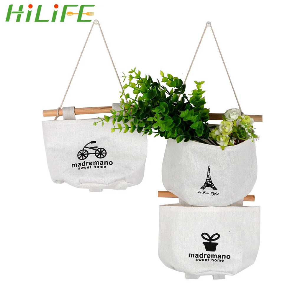 HILIFE Косметическая корзина для хранения большая хлопковая и льняная с ручкой