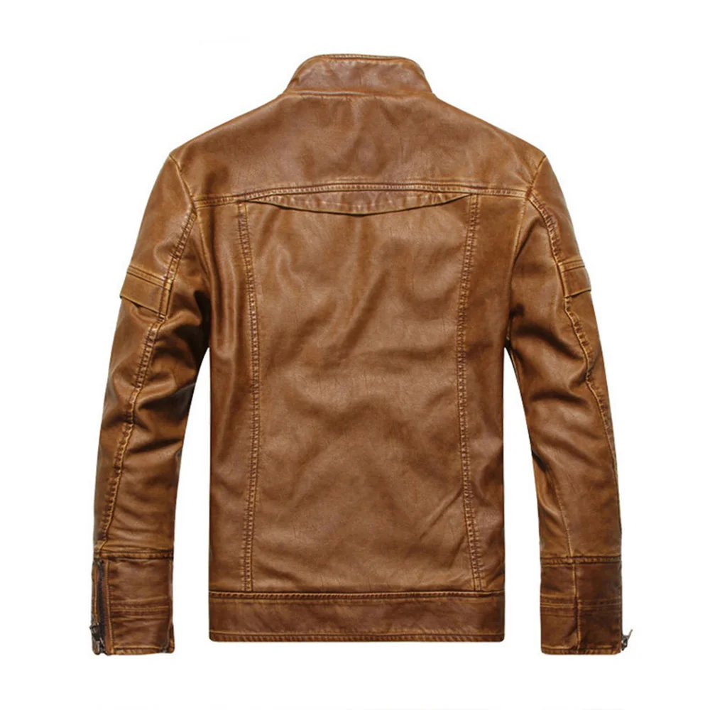 Мотоциклетная кожаная куртка с воротником-стойкой на молнии спереди | Автомобили