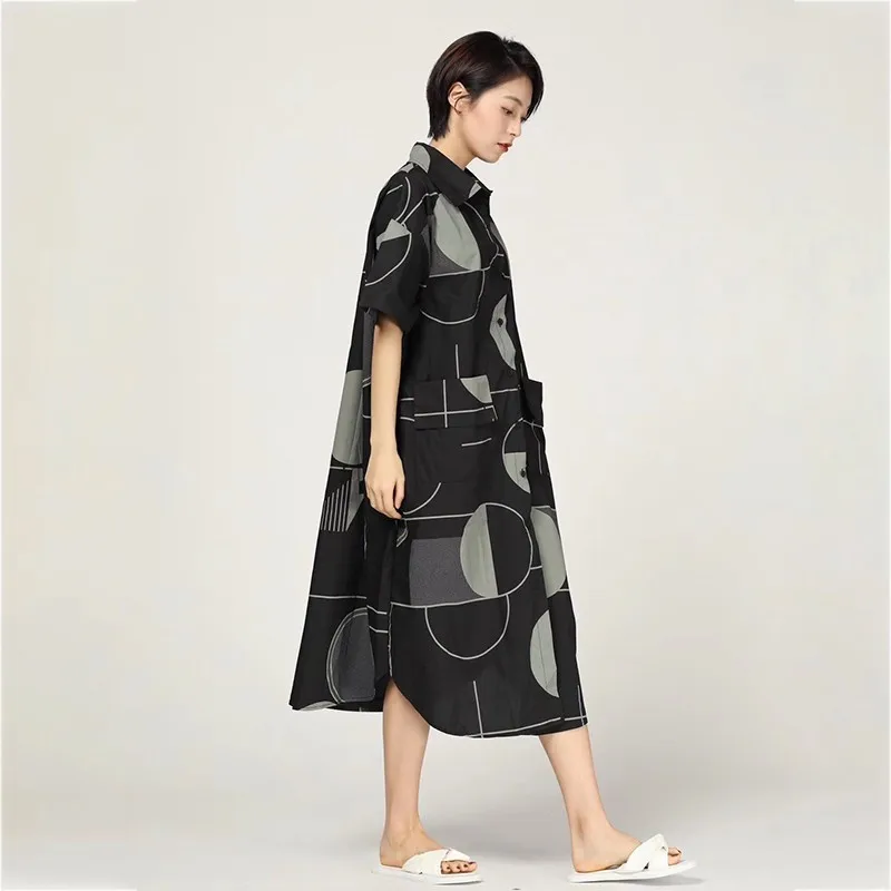 Летнее повседневное женское платье CHICEVER с цветным принтом отворотом и коротким