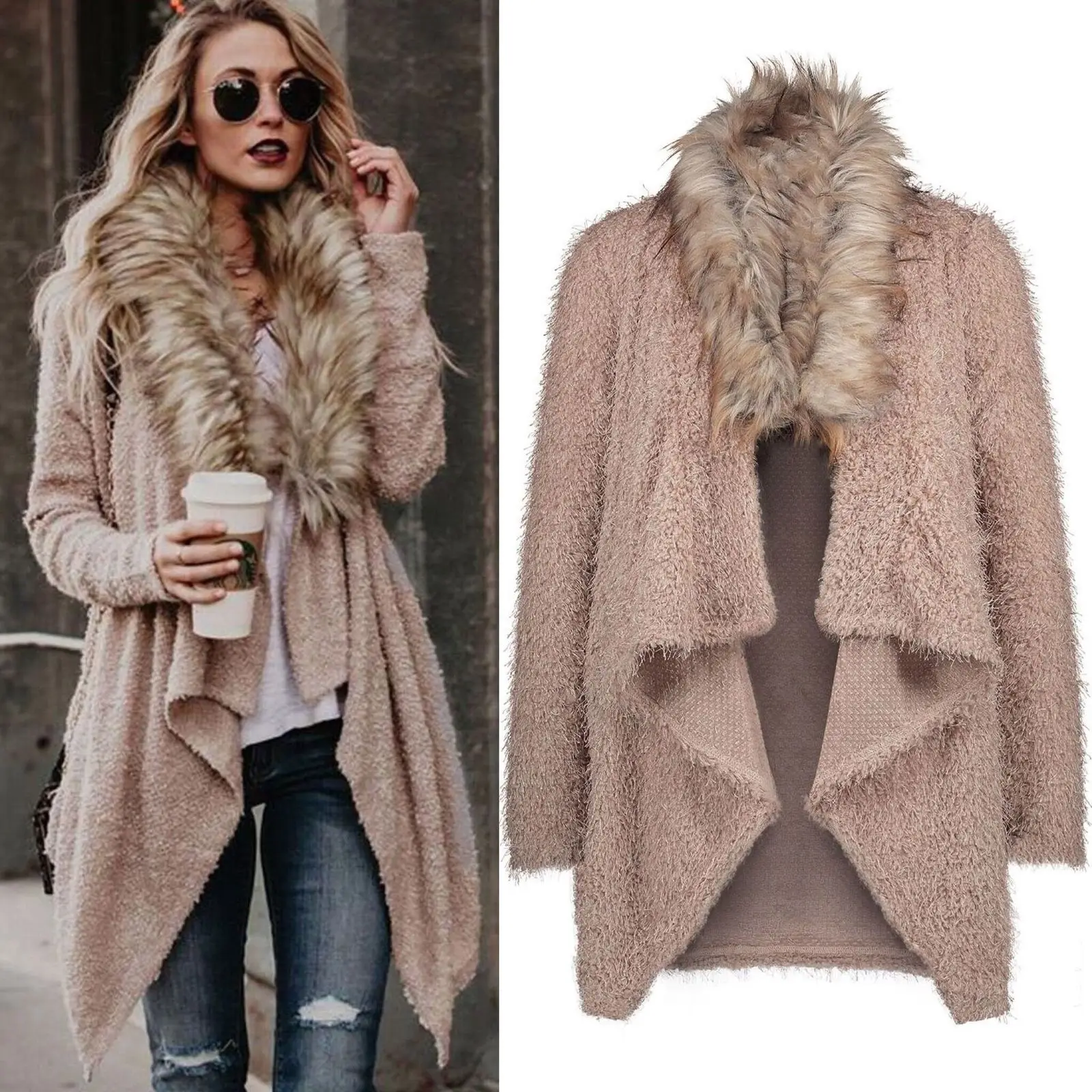 Womens Autumn Winter Fur Fluffy Warm Cardigans Coat Waterfall Jacket Outwear | Женская одежда