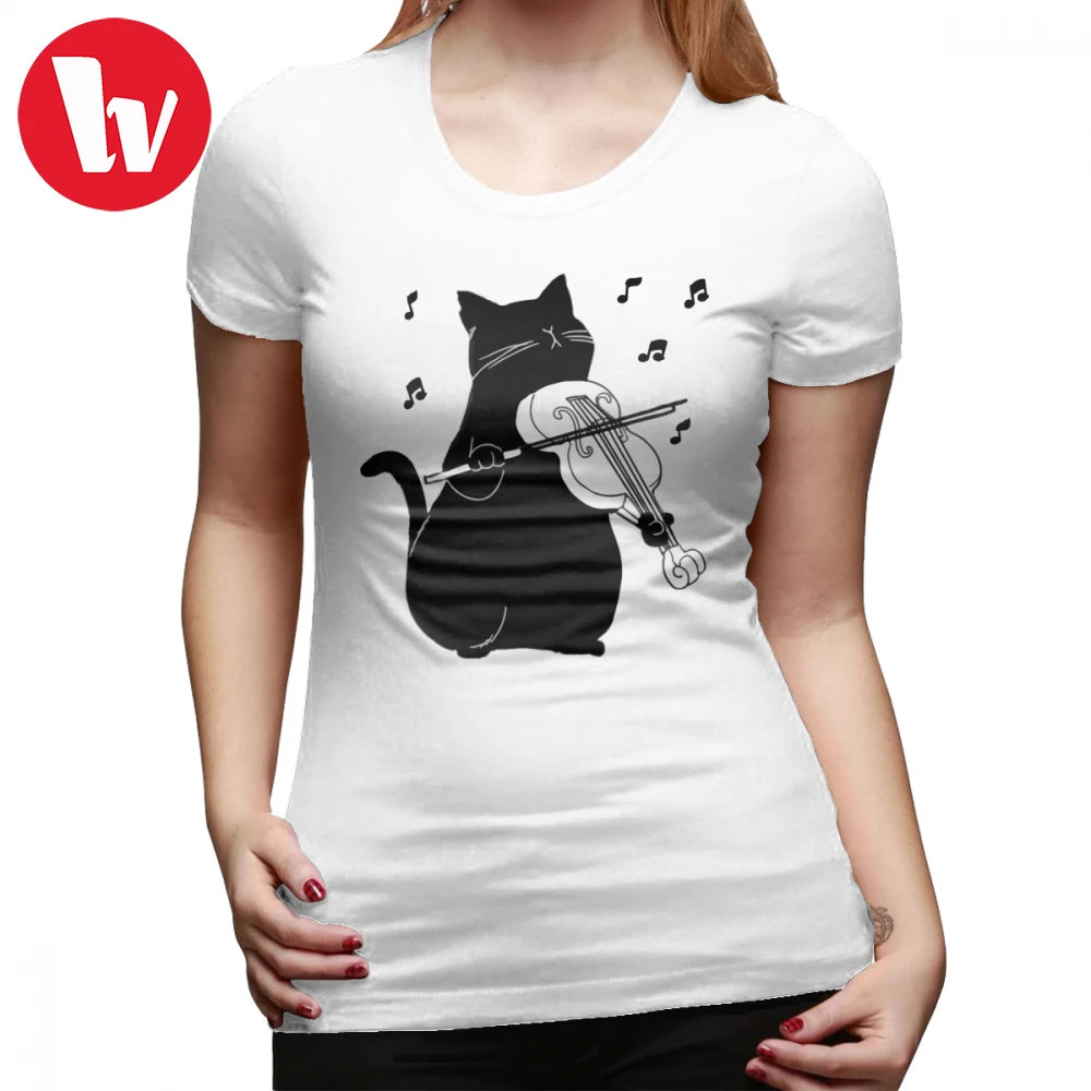 

Violin T-Shirt Black Cat Playing Violin Funny Musician Gift T Shirt Kawaii Short Sleeve Women tshirt Purple Ladies Tee Shirt