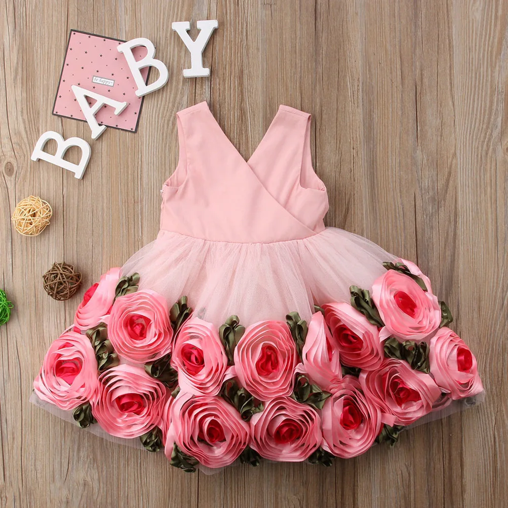 Детское платье принцессы с розами для девочек Праздничное подружки невесты без