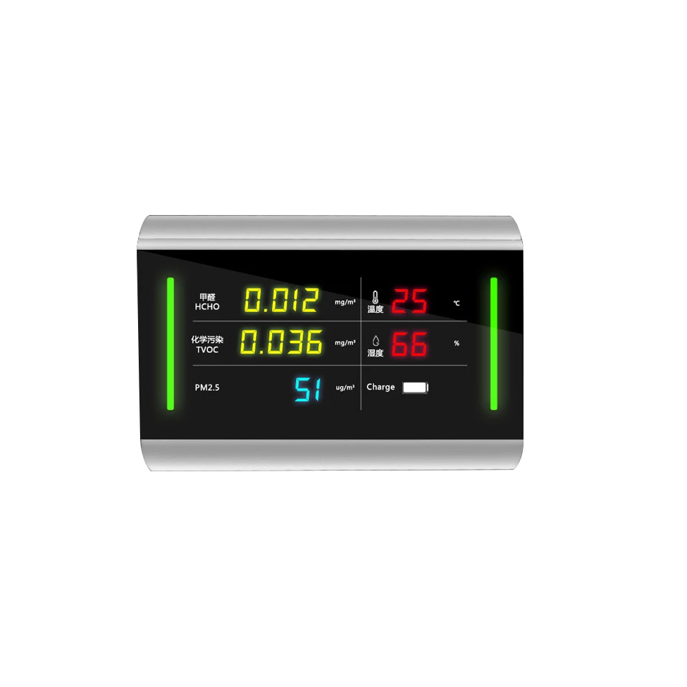 

5-in-1 Digital Display USB Rechargeable TVOC HCHO Formaldehyde Detector Air Quality Analyzer Temperature and Humidity Meter
