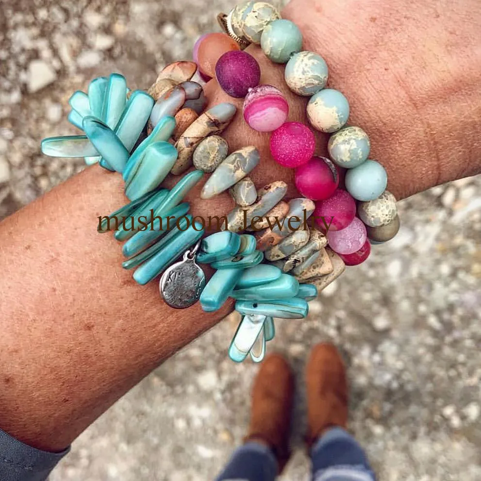 Boho Opal African Jasper And Agates Stone Clip Stretch Stack Bracelet