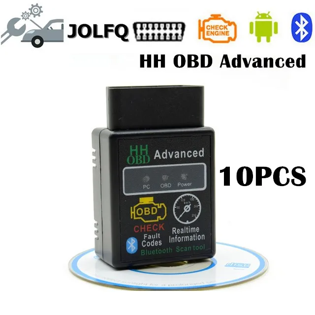 10 шт./лот ELM327 Bluetooth OBD2 V2.1 Авто диагностический сканер OBDII 2 автомобилей ELM 327 HH OBD