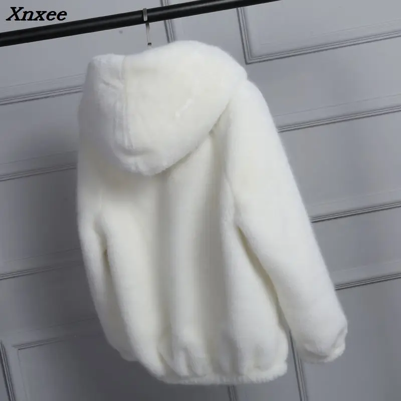 Woman Autumn and Winter Faux Fur Jacket 2018 Female Fashion Oversized Causal Hooded Coat Xnxee | Женская одежда