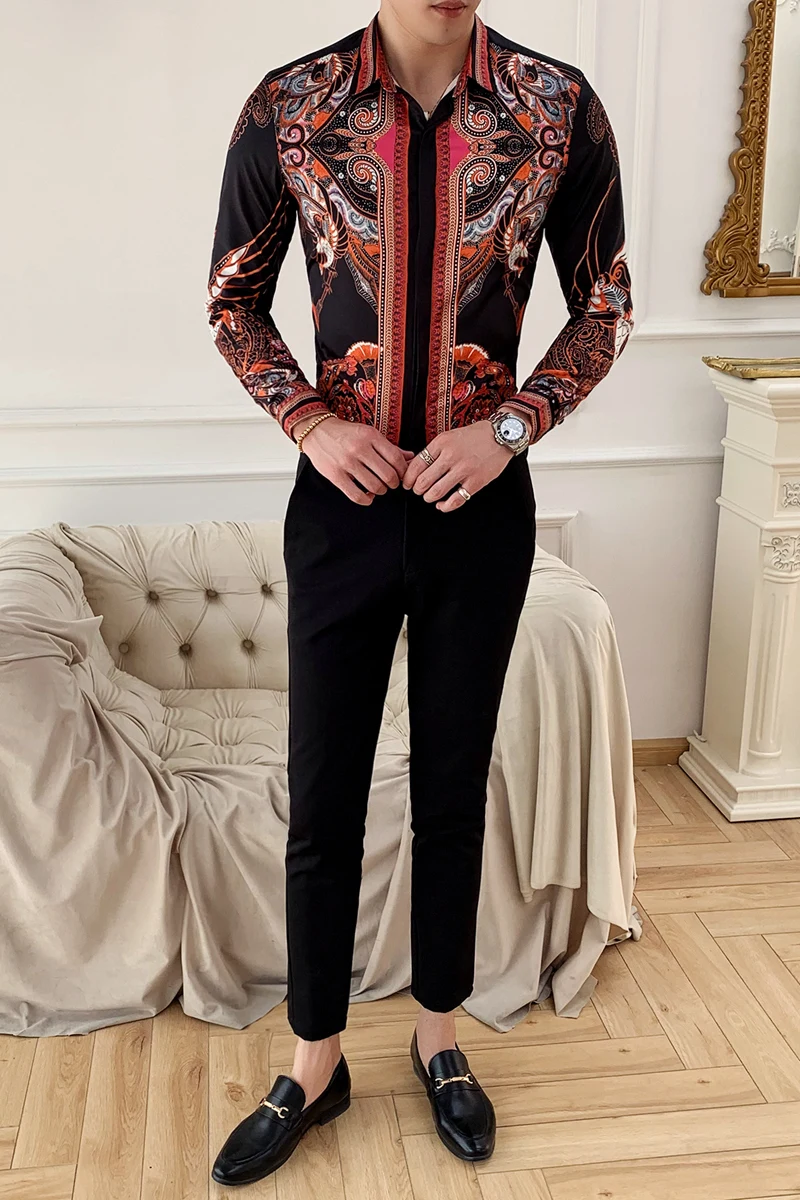 Корейские модные новые Клубные рубашки Camisa с принтом мужские повседневные