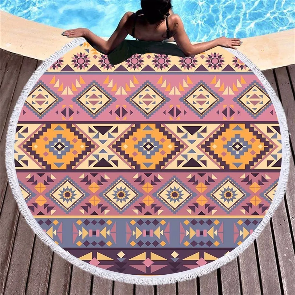 GRIDILANGO Mandala Bohemian Geometric Color Round Beach Towel For Adult Microfiber Swimming Travel Blanket Bath Dropship | Дом и сад