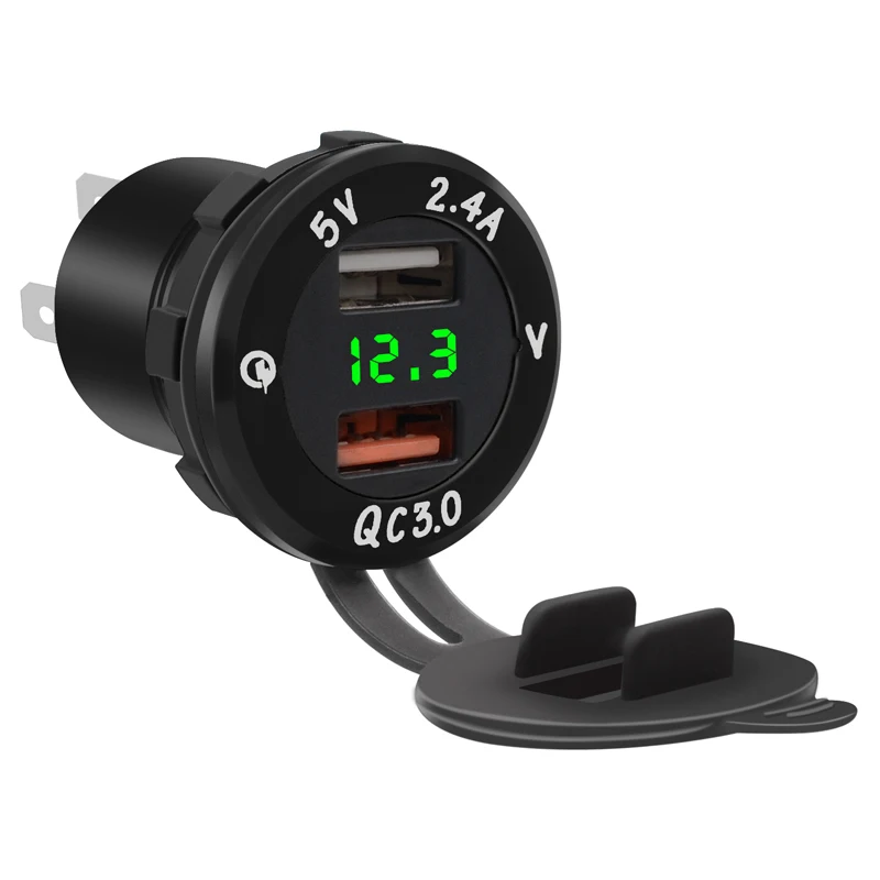 IP66 12V 3.4A QC3.0 автомобильное двойное зарядное устройство USB с измерителем