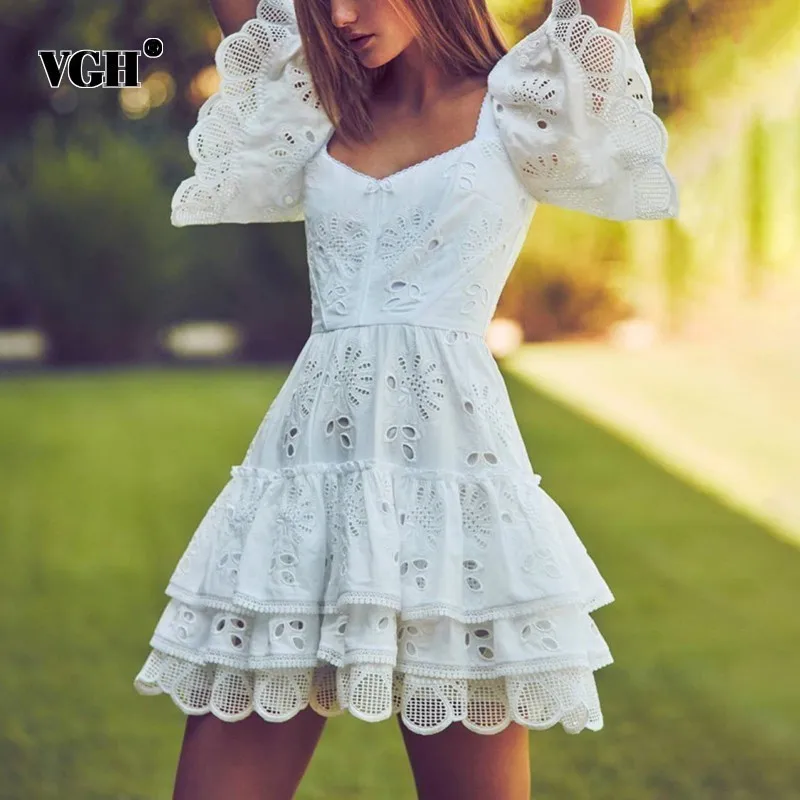 VGH повседневное однотонное женское платье с вырезом квадратный воротник