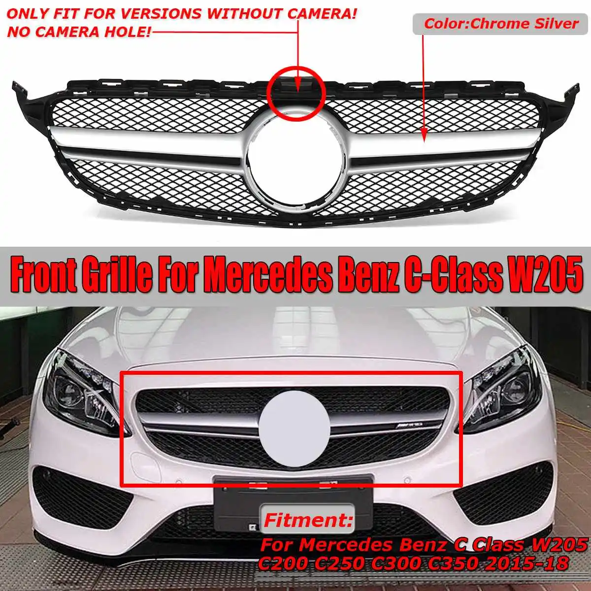 Для AMG Style хромированная Серебристая Автомобильная Передняя решетка гриль для