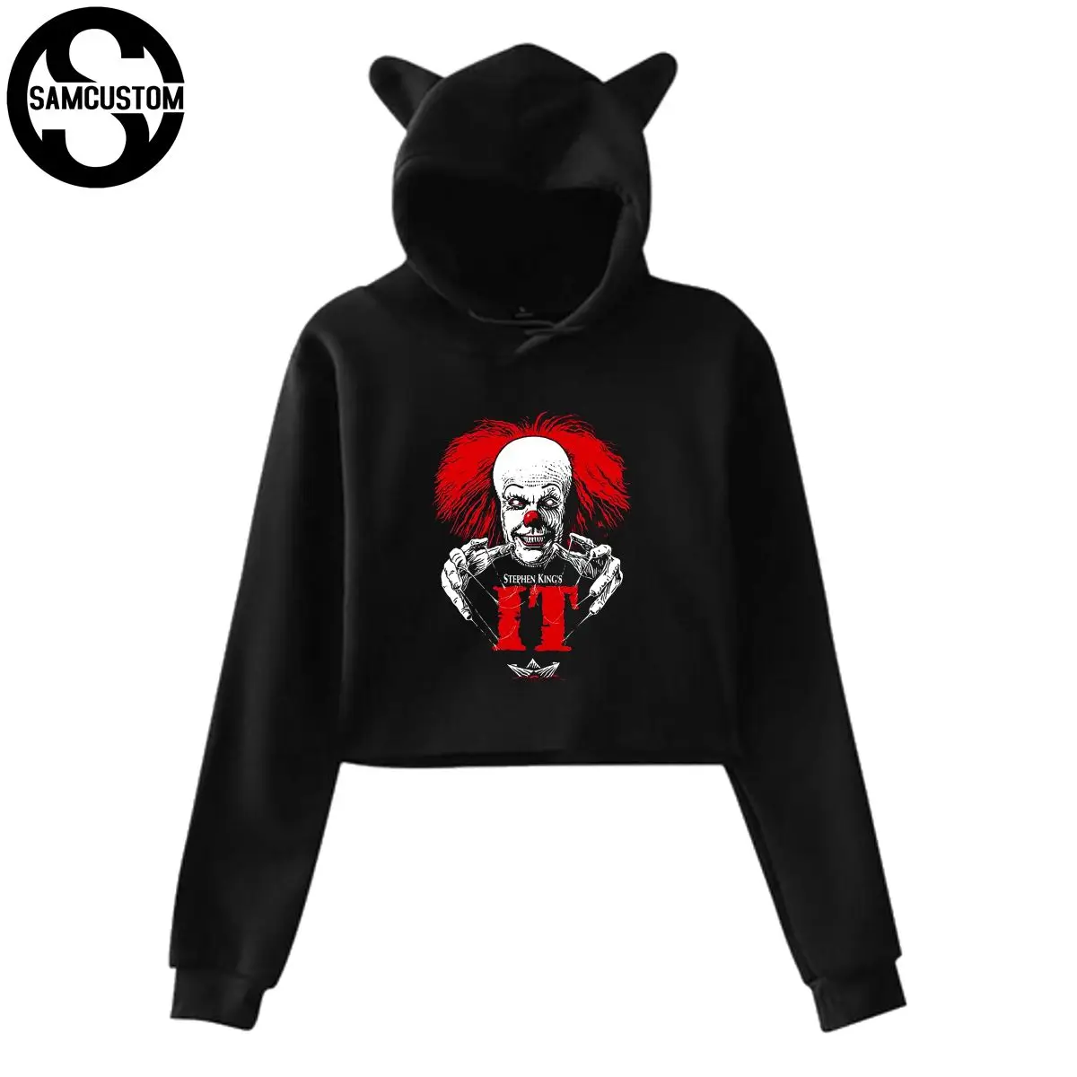 Женская толстовка с капюшоном SAMCUSTOM Pennywise The Clown объемный принт кошачьими ушками и
