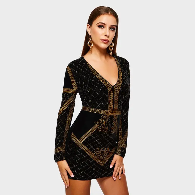 Для женщин Мини платья Повседневное пикантные Клубные Velvet Bodycon плед печати