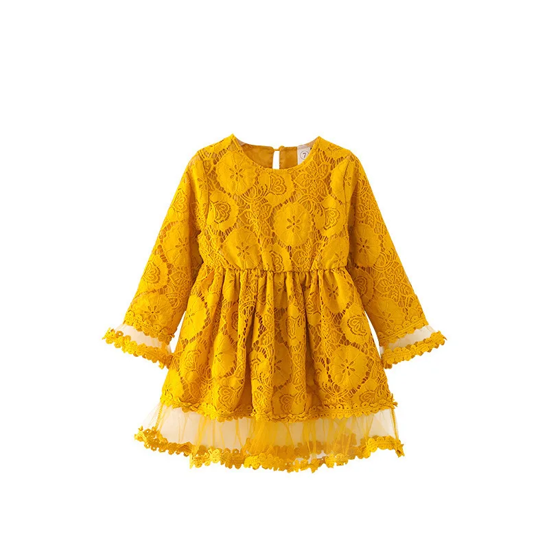 Лето 2019 г. милое кружевное платье с длинными рукавами для девочек платья