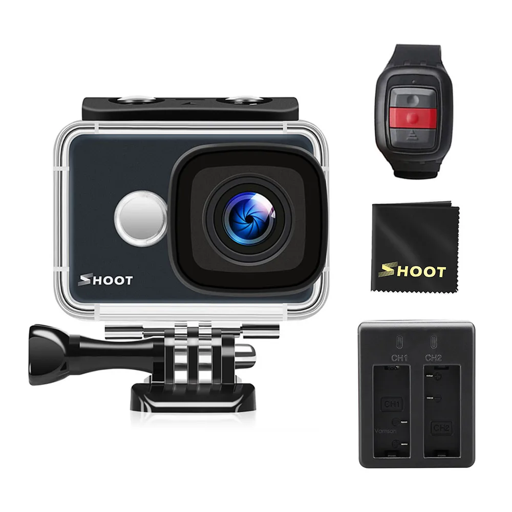Экшн камера SHOOT 4K Wi Fi 1080P 14MP Спортивная угол обзора 170 градусов 2 &quotЖК экран с