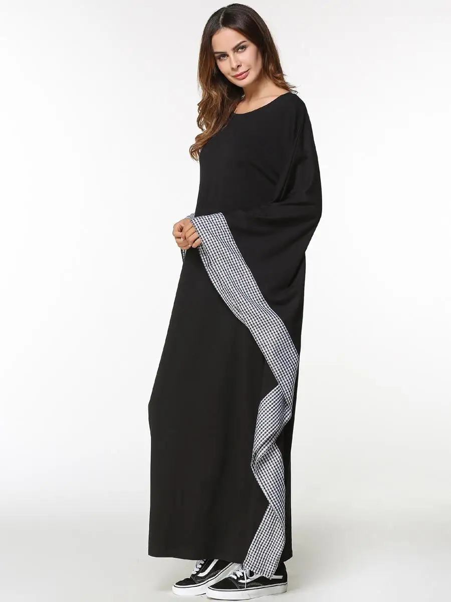 Платье с длинным рукавом Abaya длинное платье в мусульманскую клетку принтом