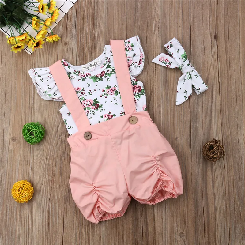 

Summer Baby Girl Floral Outfits Newborn Kids Girls Princess Rompers+Shorts Sunsuit Clothes Set Short Sleeve Clothing
