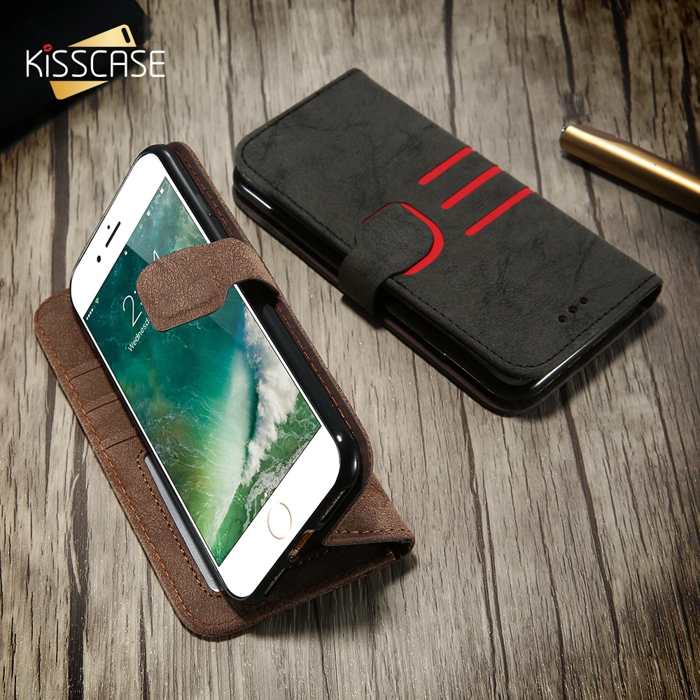 KISSCASE матовый чехол из искусственной кожи для iPhone 6 6s флип телефона кошелек с